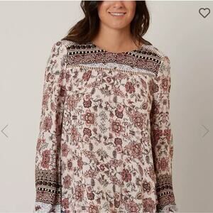 Daytrip Buckle Floral Black/Pink Printed Long Sleeve Blouse Size M BOHO